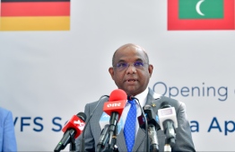 Foreign Minister Abdulla Shahid speaks at the opening of the VFS Schengen Visa Application Centre on March 2, 2020. PHOTO: NISHAN ALI / MIHAARU